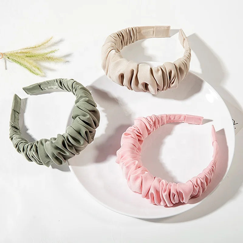 New Fashion Designer Solid Color Custom Hair Accessories Head Wrap Pure Color Wide Wrinkle Lady Headbands Famous Brands