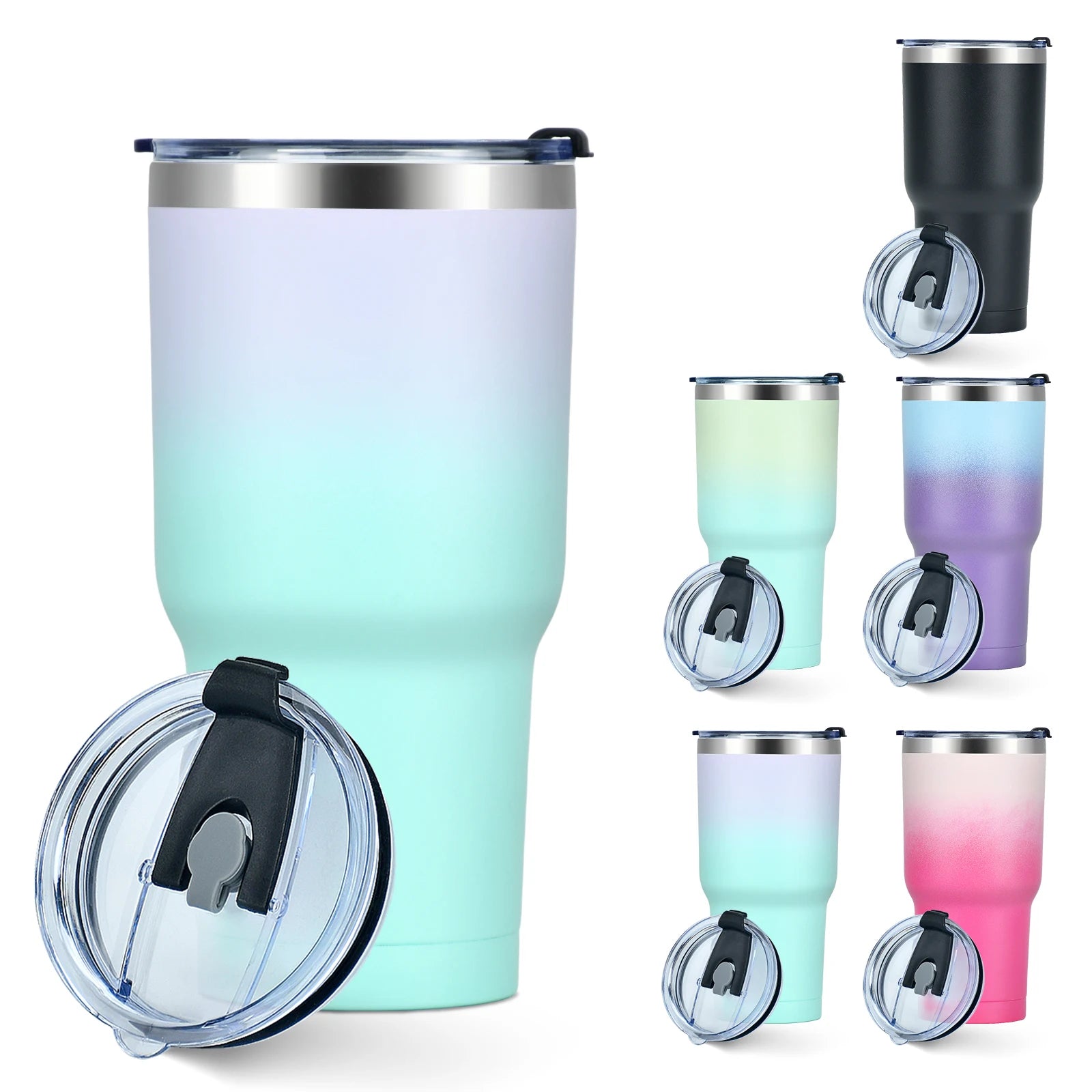Unique 30oz Gradient Colors Travel Tumbler Stainless Steel Double Wall Hot Selling Coffee Tumbler With Straw Lid