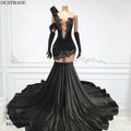 Ocstrade Fashion Design Crystal Bling Prom Dresses 2024 Sheer Mesh Black Sequined Patchwork Ball Gown Prom Dress With Gloves