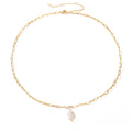 Simple Stainless Steel 14K Gold Plated Rectangle Chain Freshwater Pearl Necklace Titanium Steel Chain Irregular Pearl Necklace