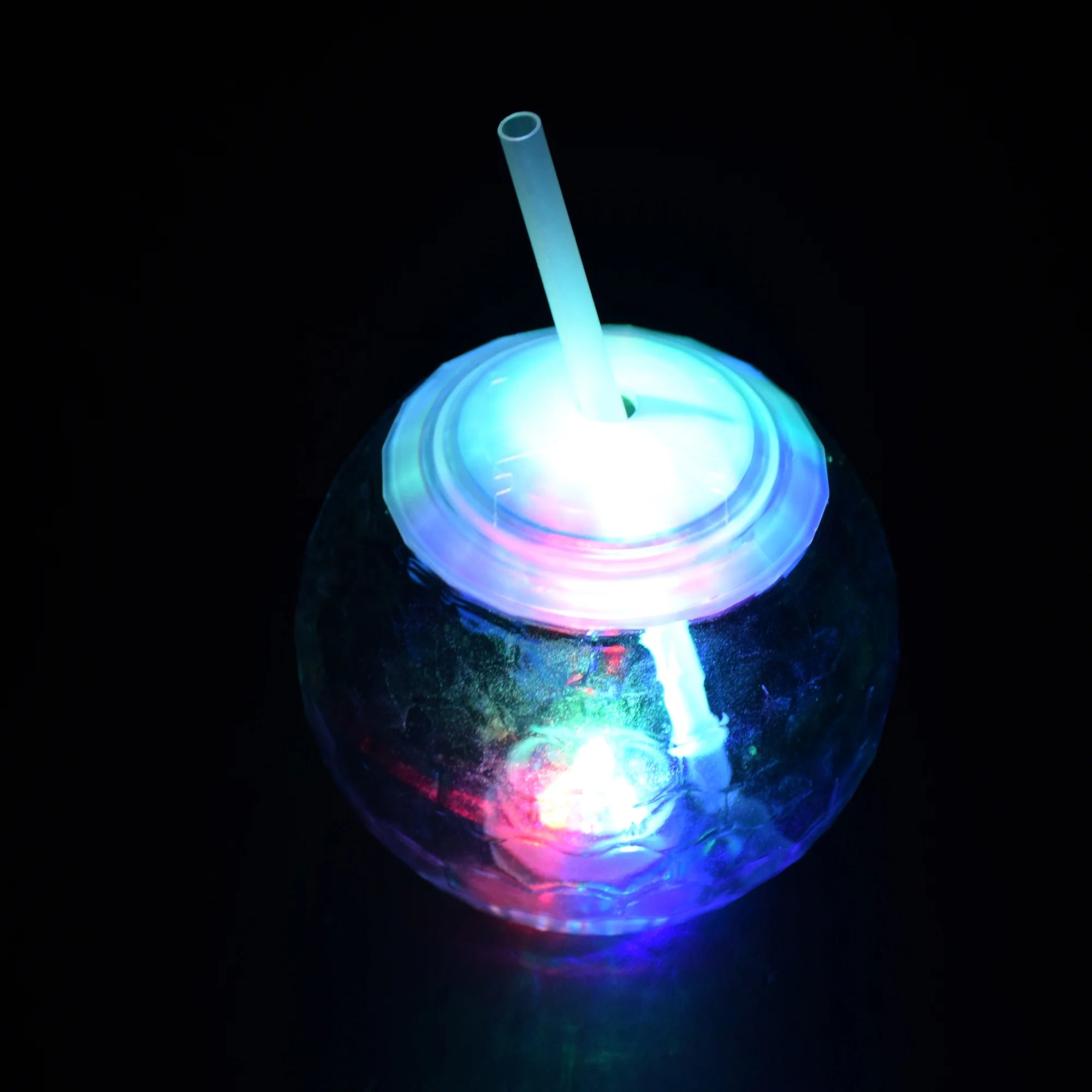 Transparent RGB Disco Ball Cup with Flashing Patterned LED for Wedding Water Beverage & Party Decor with a Straw and Dome Glass