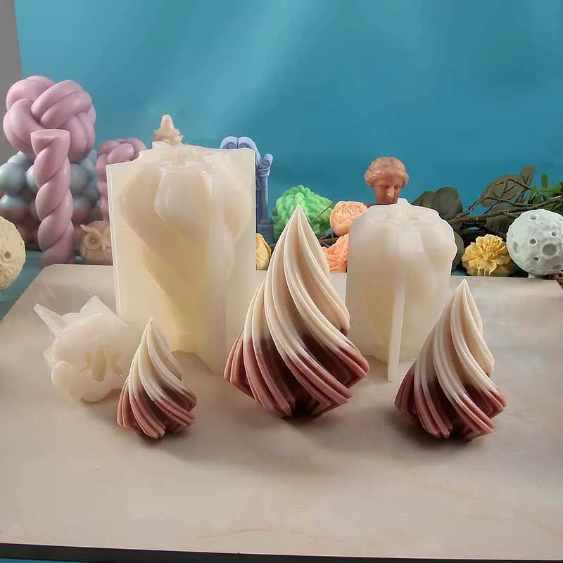 Early Riser Best Sellers 3D Geometry Thread Tapered Scented Candles Silicone Mold DIY Home Decor Ornament Moulds Cake Tools