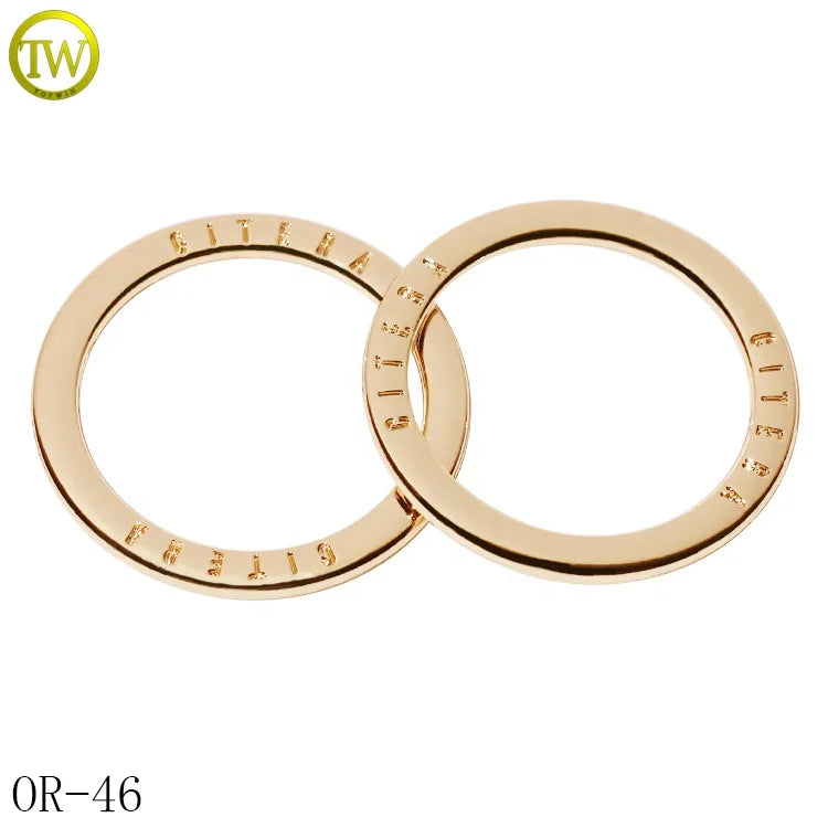 Waterproof Zinc Alloy Circle Shape Engraving Name O Rings Swimwear Accessory Gold logo Buckle Hardware