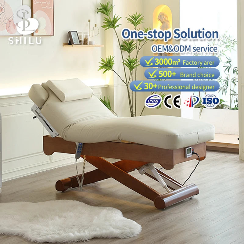 DMC19 Portable 3-Motor Electric Lift Massage Bed Table 450lbs Capacity Foldable Design Modern Synthetic Leather Light Material