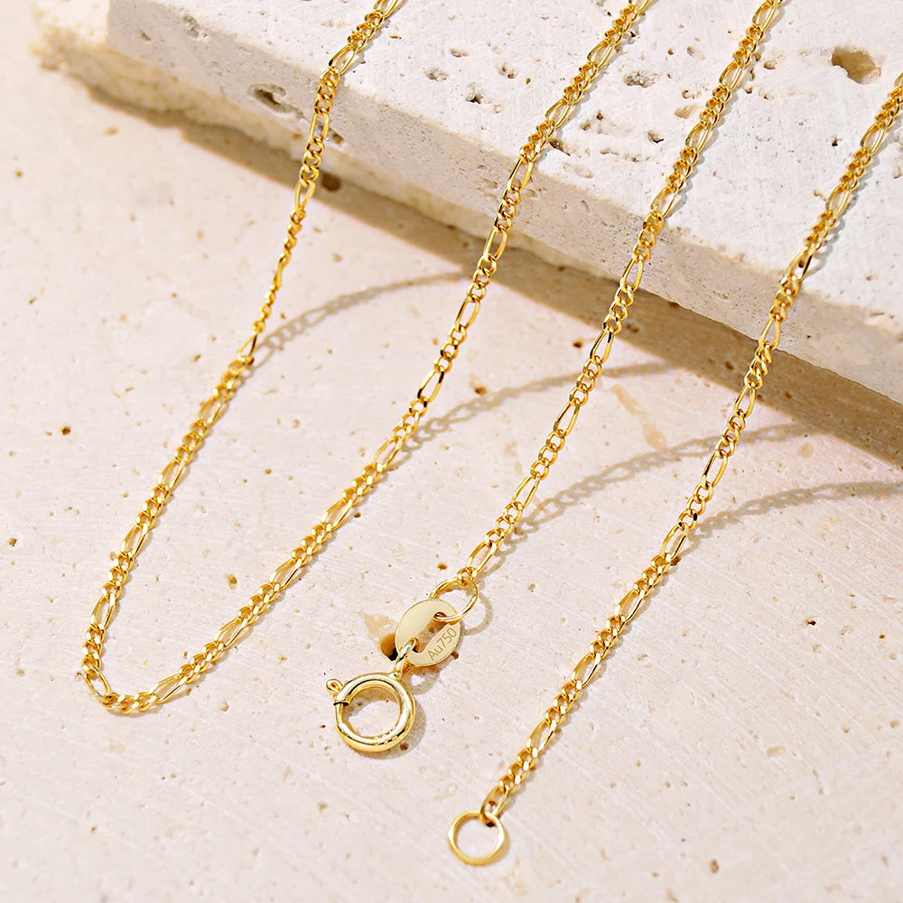 Figaro 1.1mm Geniuen Gold Jewelry 18k Necklace Yellow Gold Original Chains 18inch Cadena De Oro 18k Figaro Chain