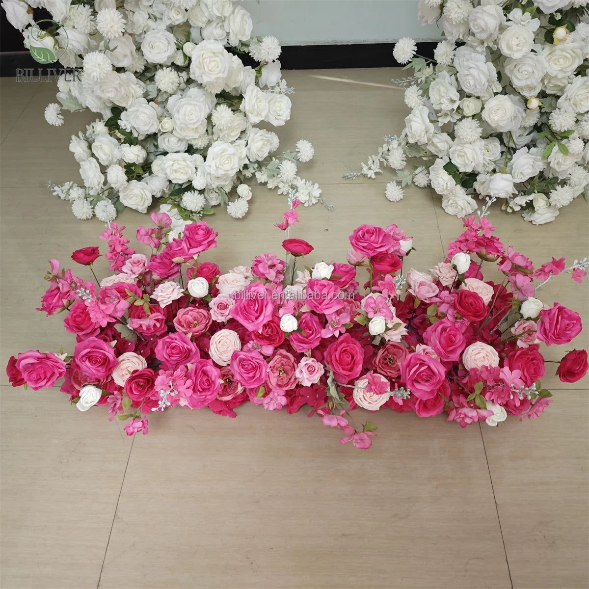Silk Rose Artificial Flower Runner Floor Floral Arrangement Carpet for Wedding Table Wedding Centerpieces Table Decorations