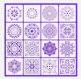 16 Piece Mandala Template Wall Stencils Decor 6 X 6 Inch Reusable Painting or Wall Tile Floor Wood Fabric Furniture Template