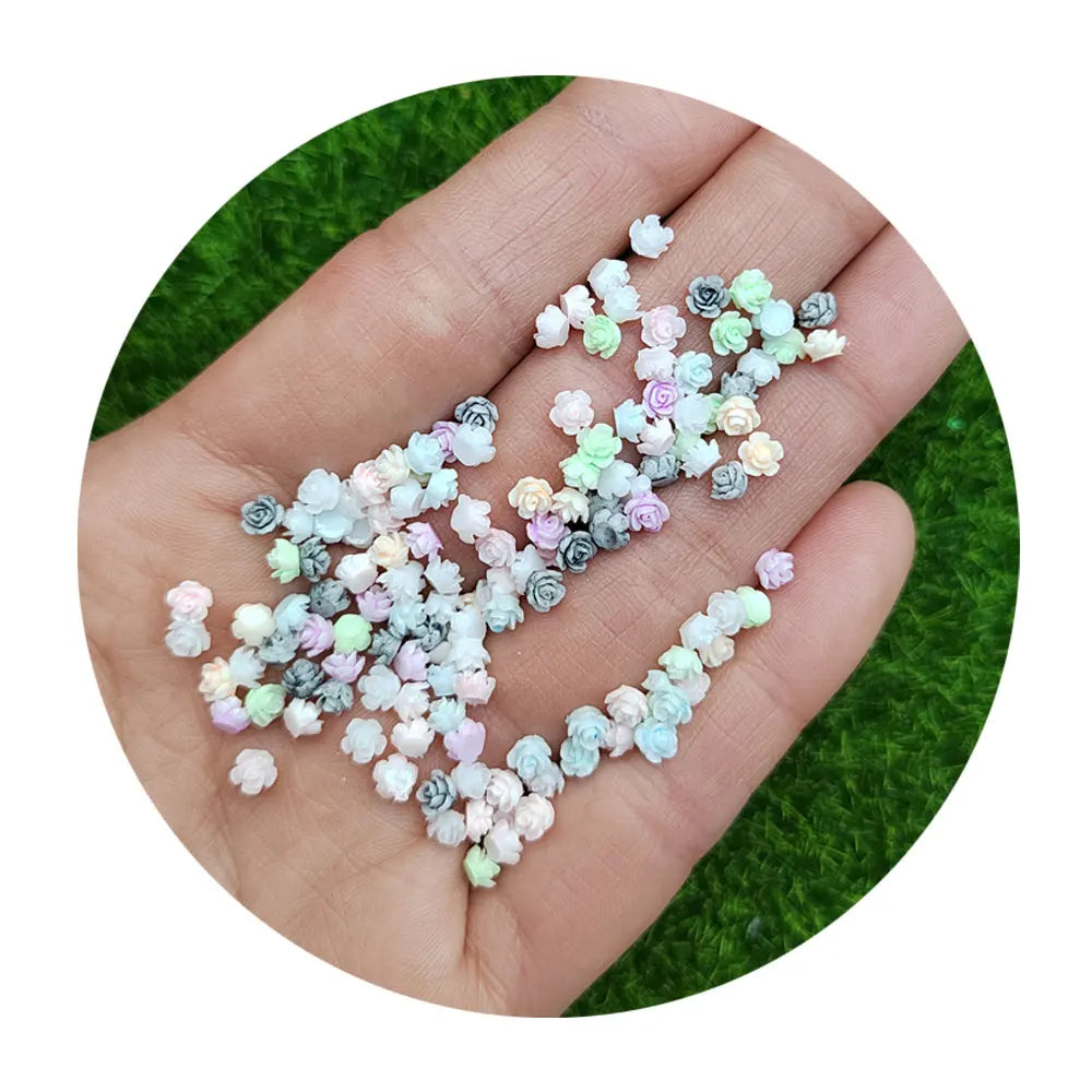 Hot Selling Mini Rose Flowers Flatback Resin Cabochons Valentines Day Rose Flower Rhinestones Beads Special Occasion Gift