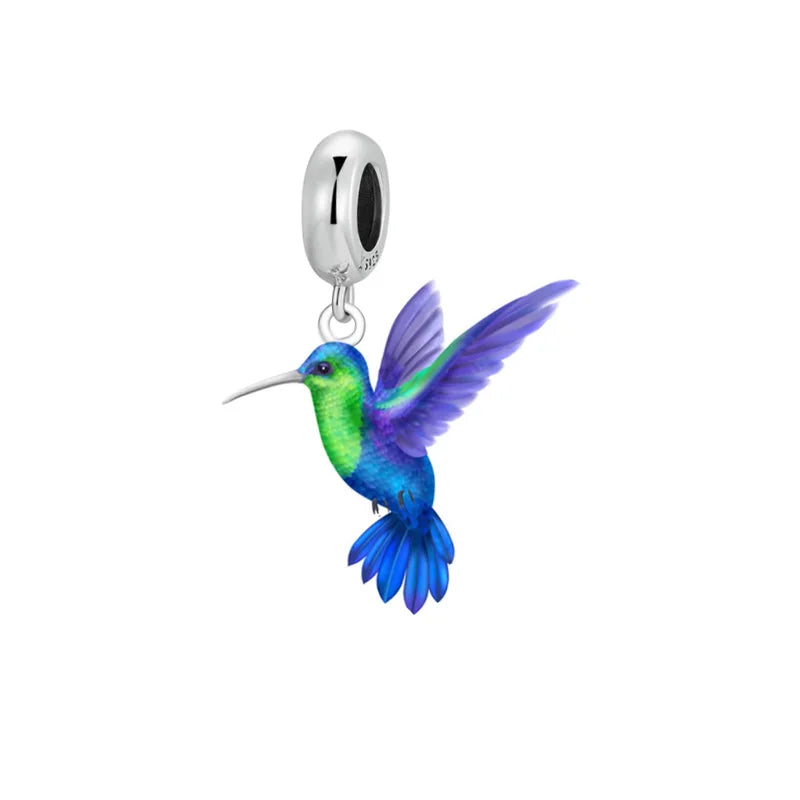 Fit Original Pan Charms Bracelet Necklace 925 Sterling Silver Animal Colorful Hummingbird Bead for Women Jewelry Making