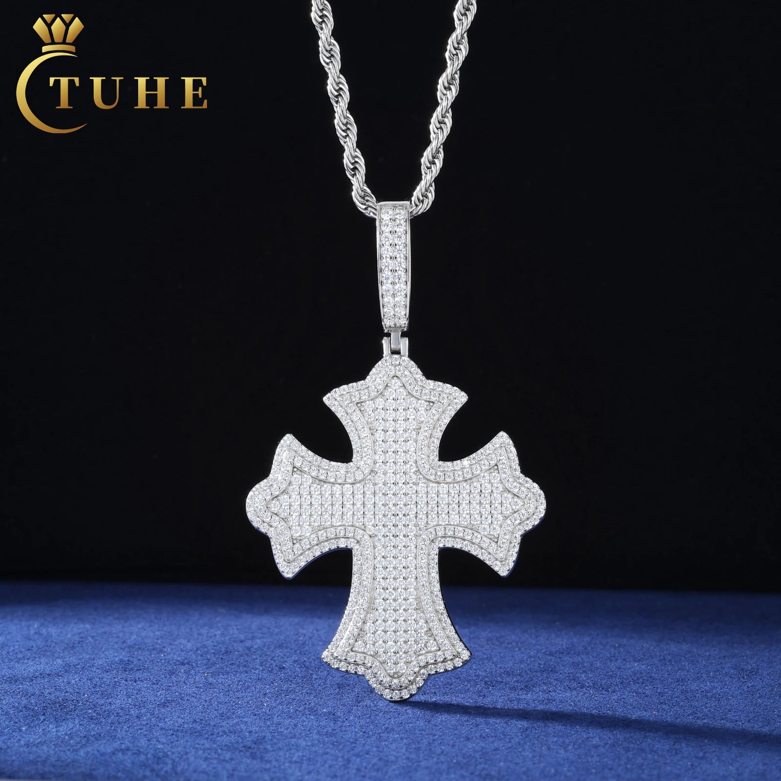 Hip Hop Mens Party Gift Jewelry 925 Sterling Silver Fully Moissanite Diamond 2 Layer Iced Out Iris Cross Pendant