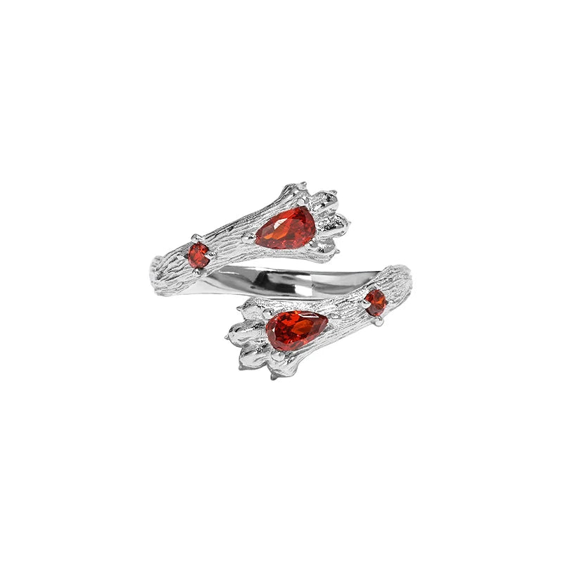 WuQie Fashion Creative Cute Silver Lion Claw Ring for Women Red Zircon Gryffindors Lion Paw Ring