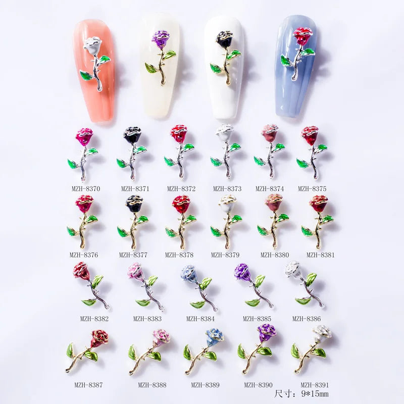 GREENKEM New Arrival Gold Silver Rose Flower Design 3D Nail Art Charms Decoration Alloy Metal Rose Nail Charms
