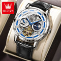 OLEVS 6670 Luxury Custom Automatic Silver Hollow Out Luminous Waterproof Calendar Men Mechanical Watch