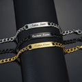 Personalized Custom Engraved Bar Bracelet Gift Blank Inspirational Bar Cuban Chain Bracelet Gold Plated