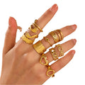 18k Gold Plated Stainless Steel Rings Link Chain Open Geometric Twisted Wide Band Adjustable Rings for Women Jewelry