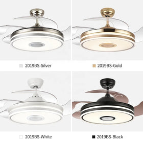 2019S Ceiling Fan with LED Light 36W 110v DC Motor with Speaker 3 Color with Memory Retractable Blades