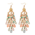 Classic Trendy White Crystal Long Tassel Gold Plated Feather Shape Bohemia Beads Wedding Earrings Unisex Douvei