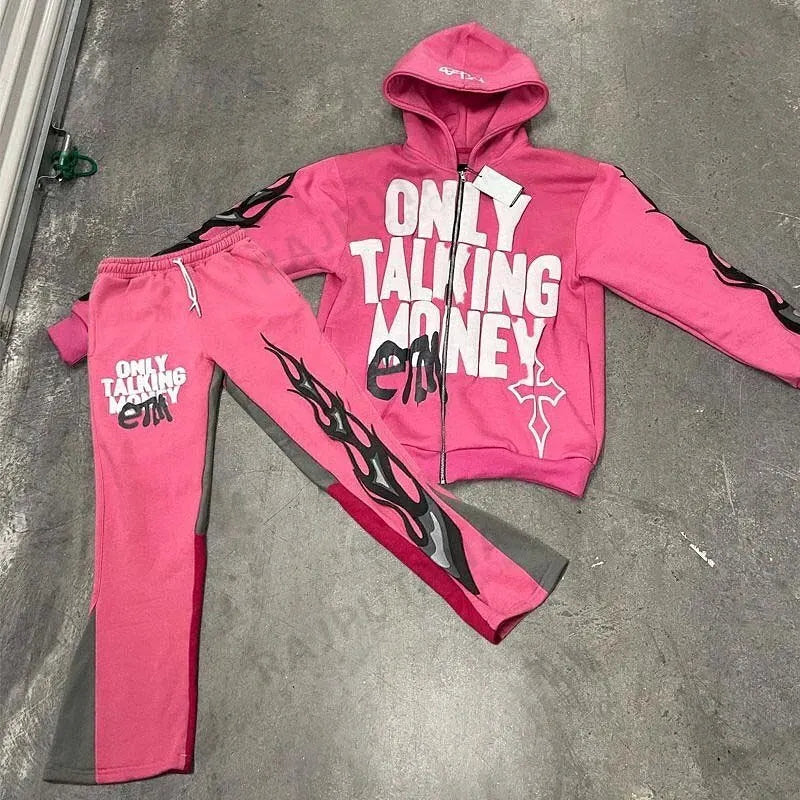 DCY Wholesale Clothing China Customizable Stack Jogger Sets MenAcid Wash Hoodie SetFleece Tracksuits for Men