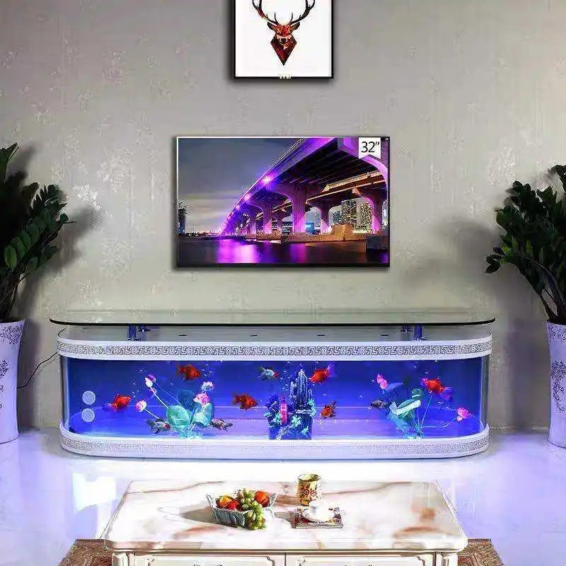 Luxury Modern Glass Aquarium TV Cabinet Coffee Table Sustainable Design Customized Color 500L-1000L Capacity Fish Tank Stand