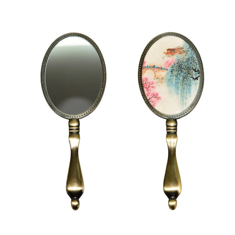 Source Factory High Quality Vintage Hand Held Travel Makeup Mirror Luxury Metal Chrome Finish Oval Shape Small Size