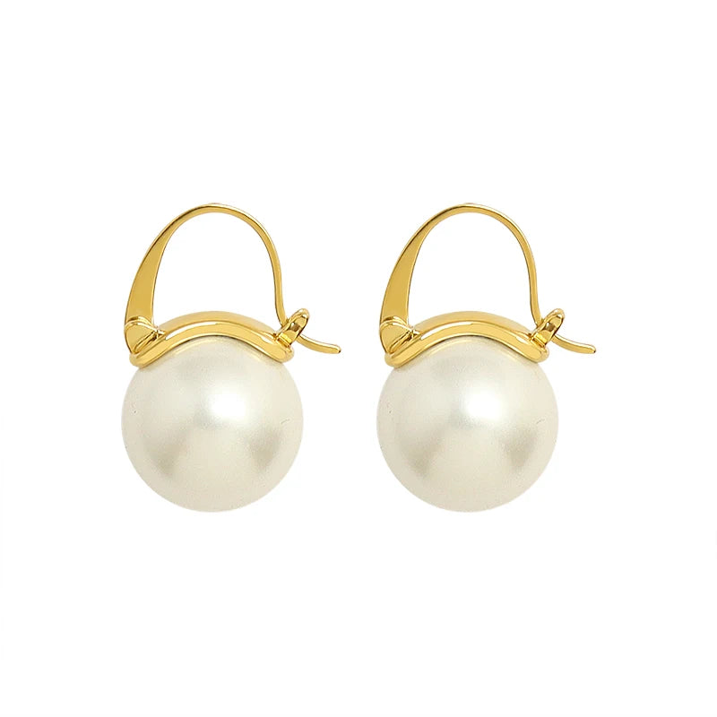 European American Retro-Style I Pearl Earrings Geometric Gold Stainless Steel Autumn Winter Net Red Design for Women