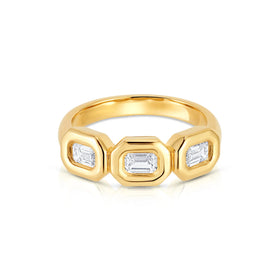 Hot Selling 925 Sterling Silver Pure 14K Gold Plated Bezel Setting Three Stone CZ Ring for Women Hypoallergenic Wedding Gift