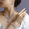 Fashionable Popular Punk Style Silver Plated Bridal Jewelry Set Necklace Earring Bracelet Wedding Women's Set Party Evening Gown