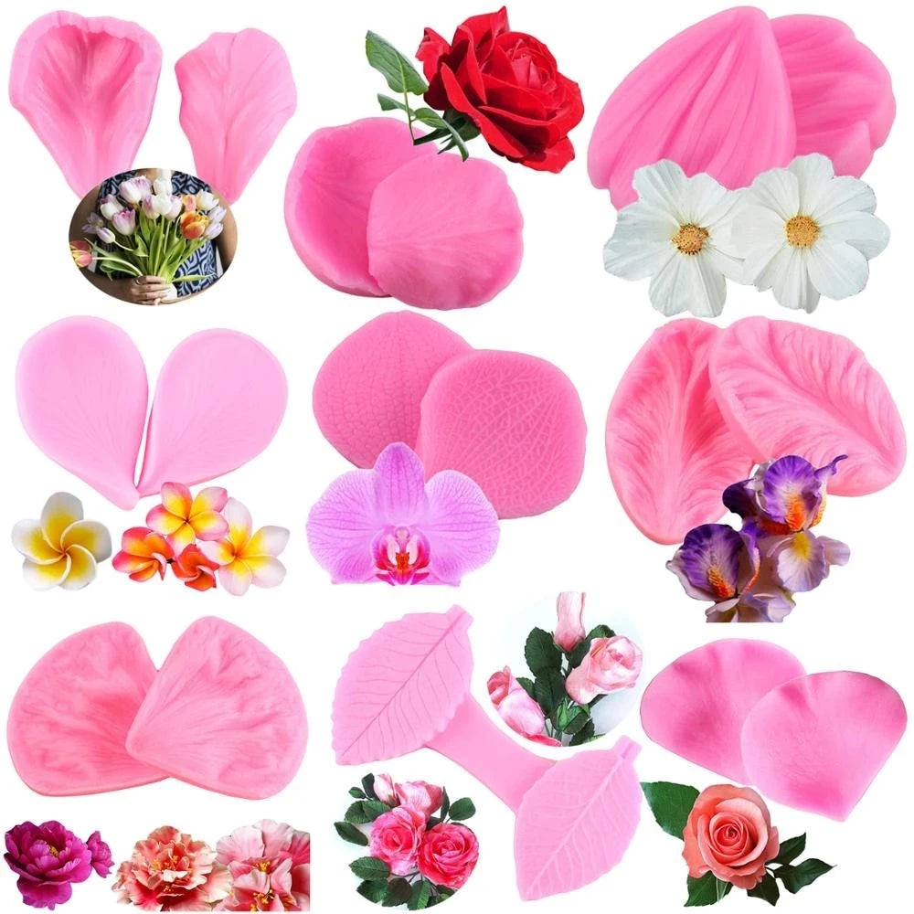 HY Flower Fondant Silicone Veining Mold Gumpast Rose Peony Lily Tulips Wedding Flower Cake Decorating Tools