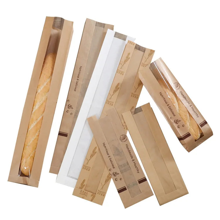 French baguette Oiled Baking clear Toast Window Rolled Edge Food Kraft Paper Bread Loaf Bag