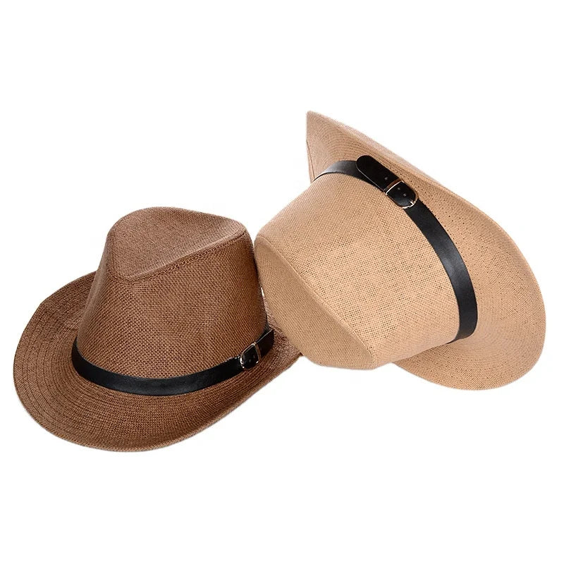 Summer Hollow Straw Wide Brim Custom Color Checked Unisex Outdoor Flower & Bowknot Band Beach Panama Fedora Hat