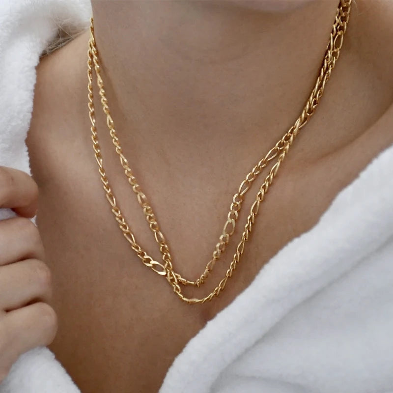 Minimalist Tarnish Free 18k Gold Plated Stainless Steel Figaro Chain Choker Necklace Women Jewelry
