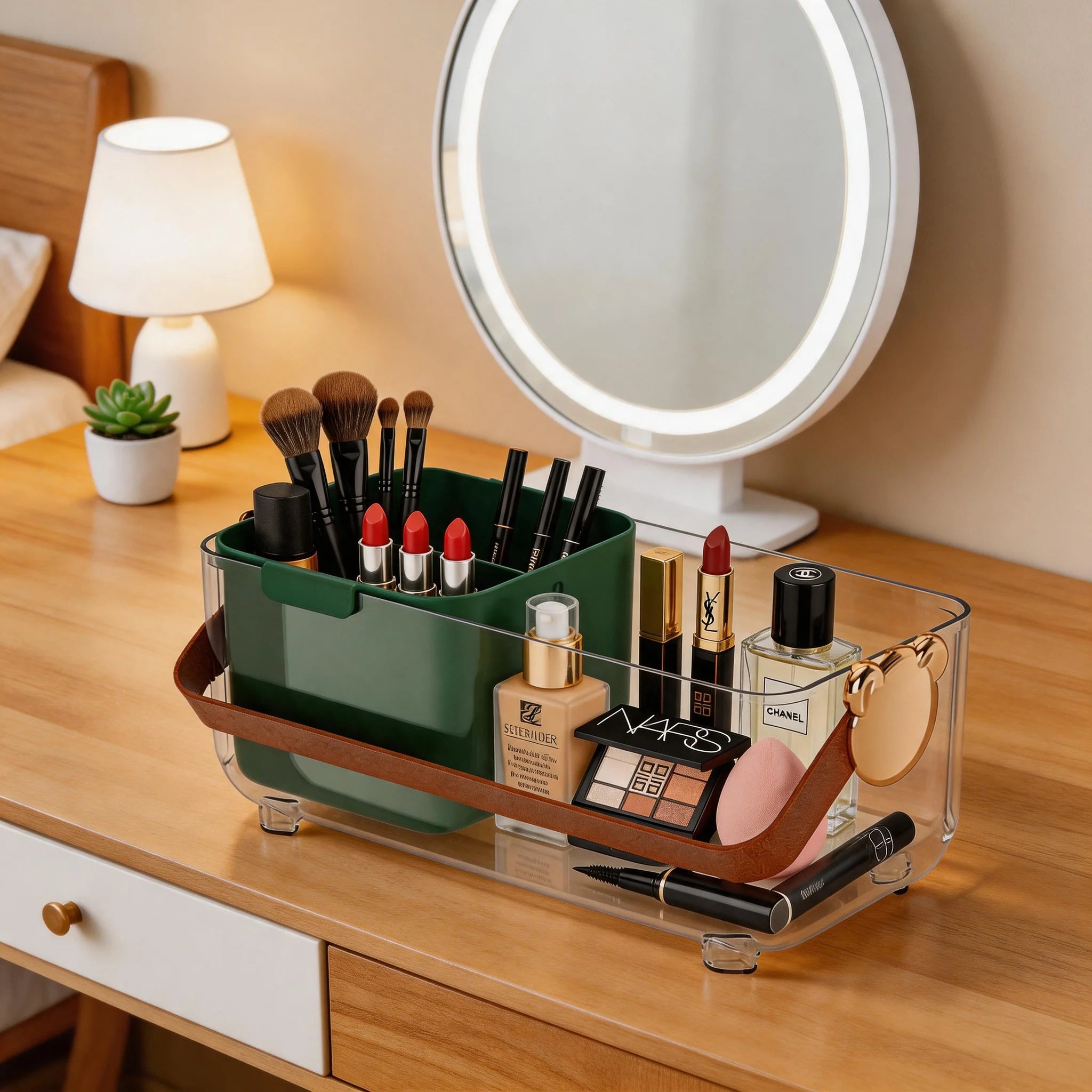 Clear Cosmetic Organizer with Removable Divider Large Capacity Makeup & Skincare Storage Box for Vanity & Bathroom