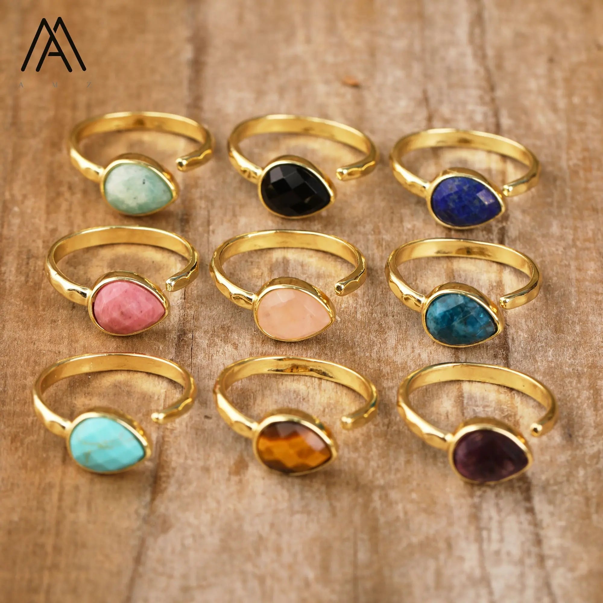 Teardrop Crystal Rings Trendy Jewelry Healing Natural Stone Lapis Tiger Eye Drop Open Finger Ring