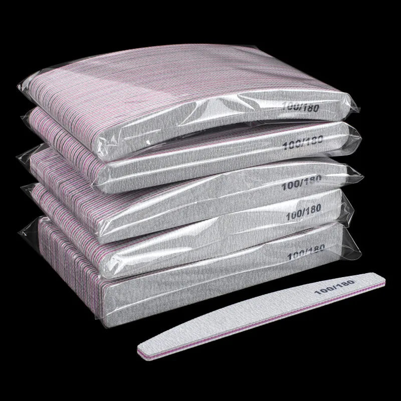 Professional Nail File 100/180 Sandpaper Strong Thick Nail Files Buffer for Manicure Sanding Half Moon Lime Nail Tools