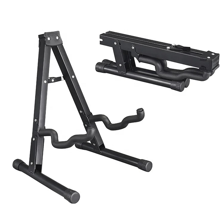 Rayyu GH-551 Home Folding Acoustic Metal A-Frame Guitar & Ukulele Stand-Durable Eco-Friendly Black
