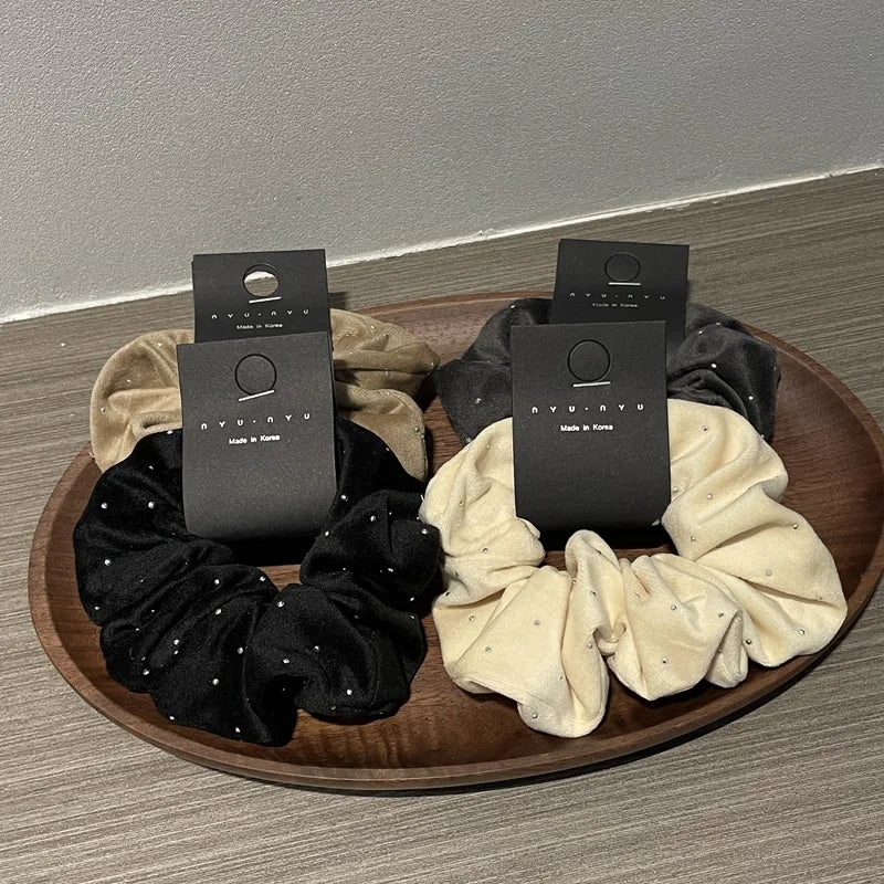 ShanHai New Simple Diamond Inlaid Wavy Point Velvet Elastic Hair Band Large Scrunchie Retro Elegant Hair Rope Ties