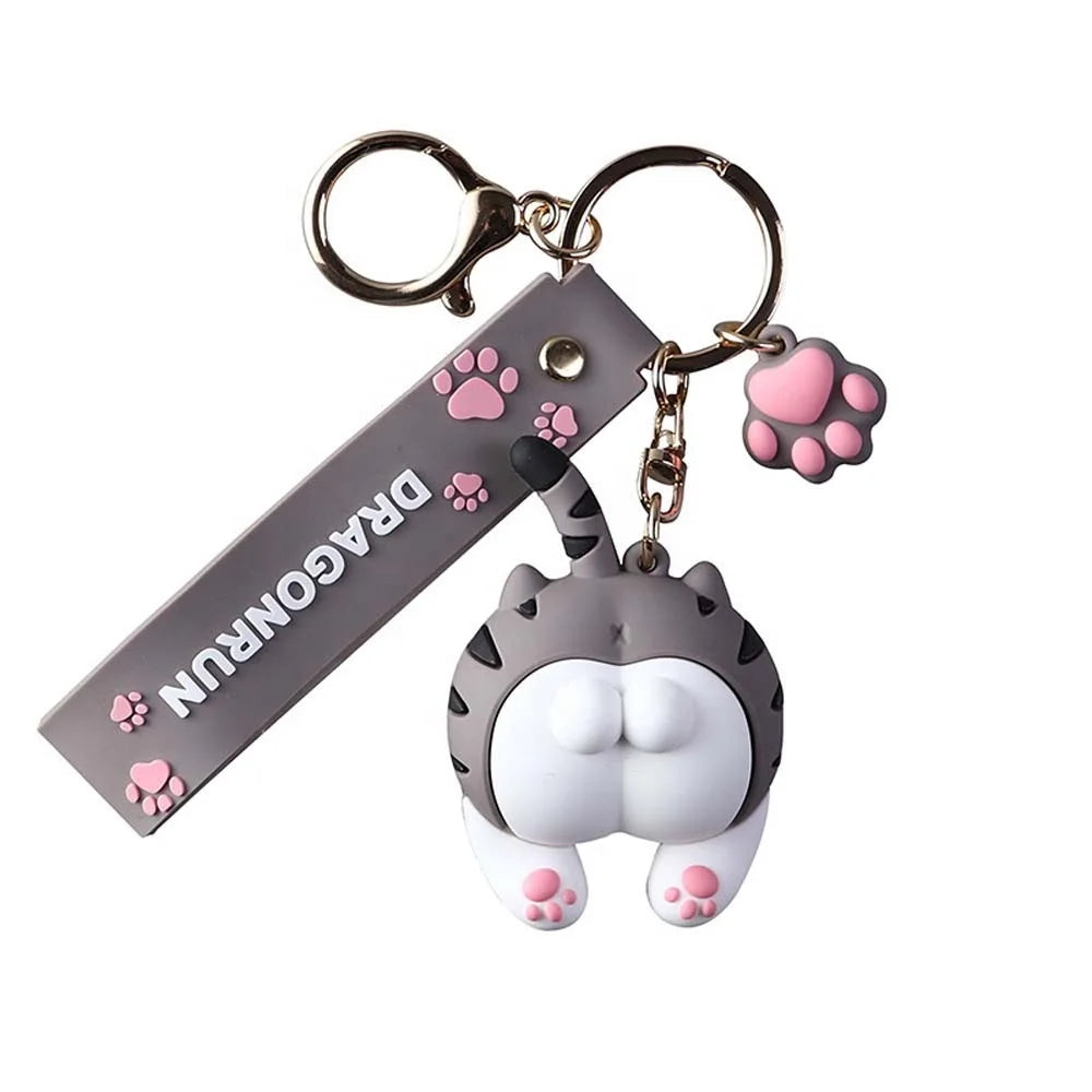 Cute Cat Butt Keychains Creative Cartoon Corgi Dog Car Key Chain Women Bag Pendant Girl Keyring Student Lovers Holiday Gifts