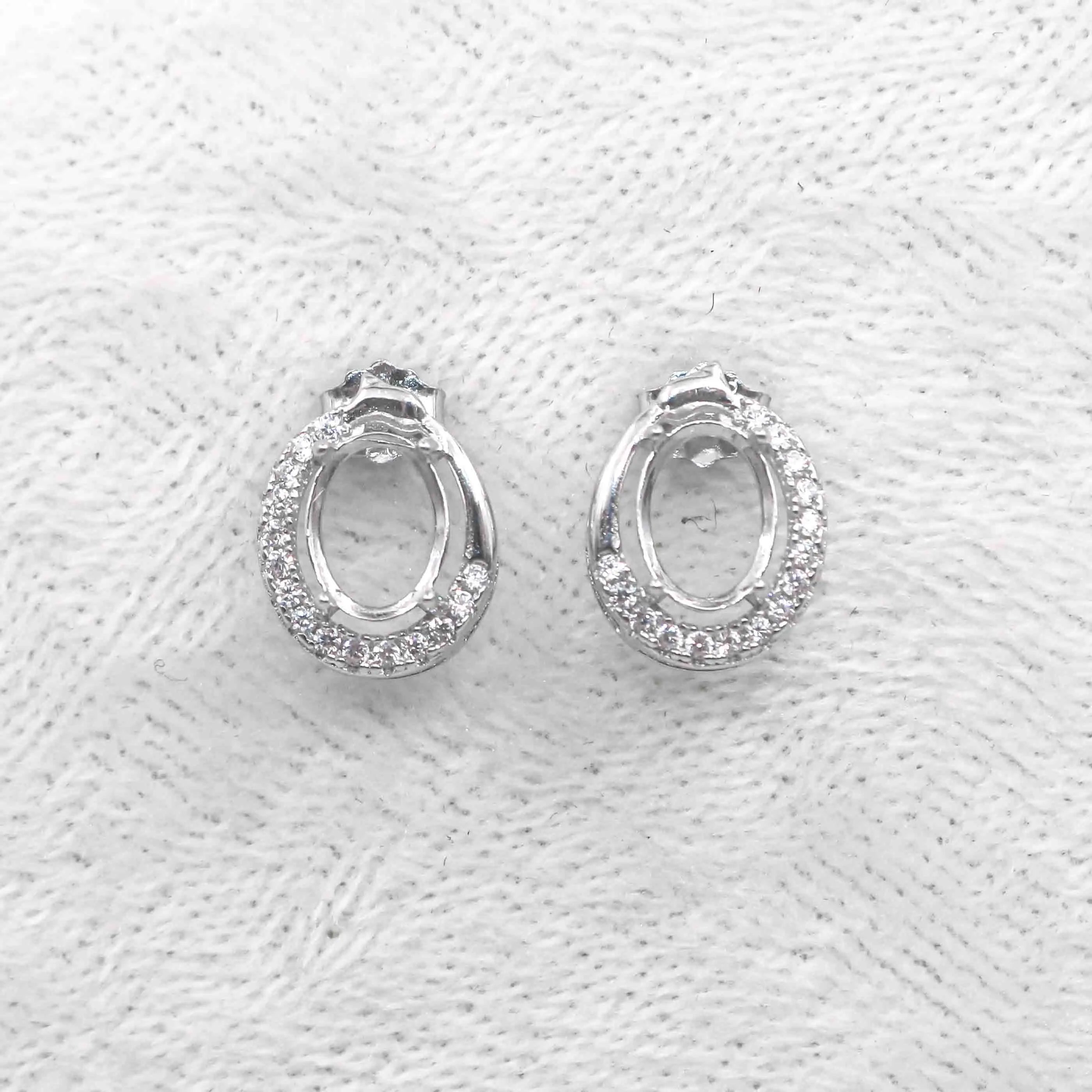 Sterling Silver 5*7/6*8mm Semi Mount Stud Earrings Empty Support Blank Claw Setting S925 Base Without Center Stone for DIY Inlay