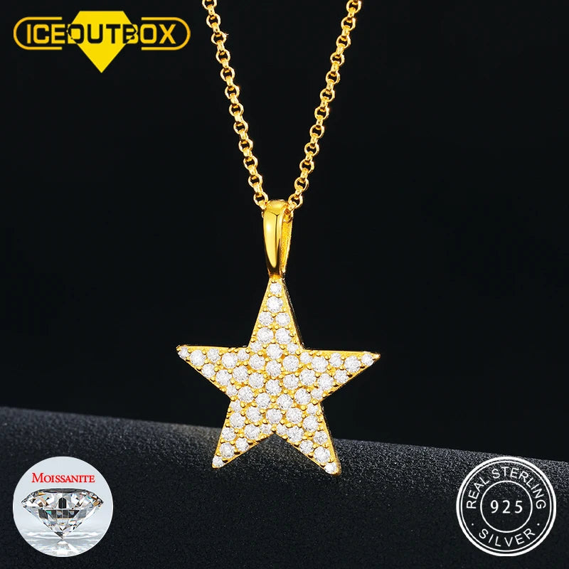 European Best Selling 18K Real Gold Plated Star Necklace Chunky Necklace Moissanite Iced Out Jewelry for Men Women
