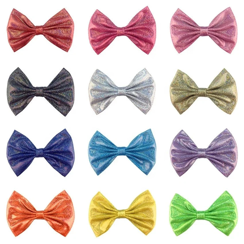 5 Inch PU Gold Glitter Metallic Bows for Hair Clip Hairpin Handmade Bowknot for Party Costume Ball  Bow DIY for Hair Accessories