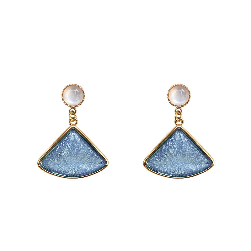 Korean Version Simple Fan-Shaped Cat Eye Stone Earrings Wholesale Fashion 925 Silver Needle Water Droplet Personality Earrings