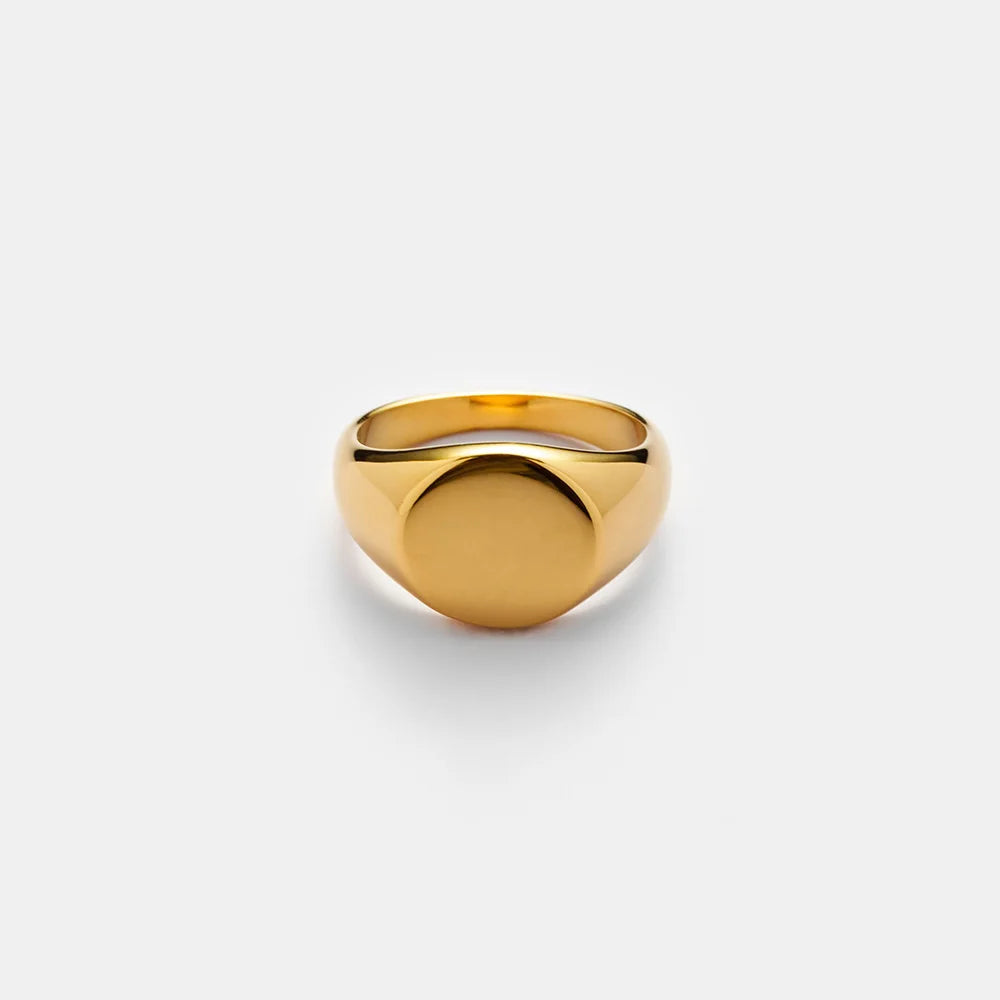 Wholesale Waterproof Jewelry Custom Logo Engraved 18K Gold Plated Stainless Steel Gold Geometric Oval Blank Signet Ring YF2996