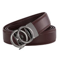 Factory Custom Classic Casual Double Ring Alloy Automatic Buckle Ratchet Brown Leather Belt for Women 3.5cm Width Luxury