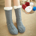 Wholesales Solid Color Winter Cozy Warm Fluffy Fuzzy Knitted  Anti Slip Grip Slipper Socks
