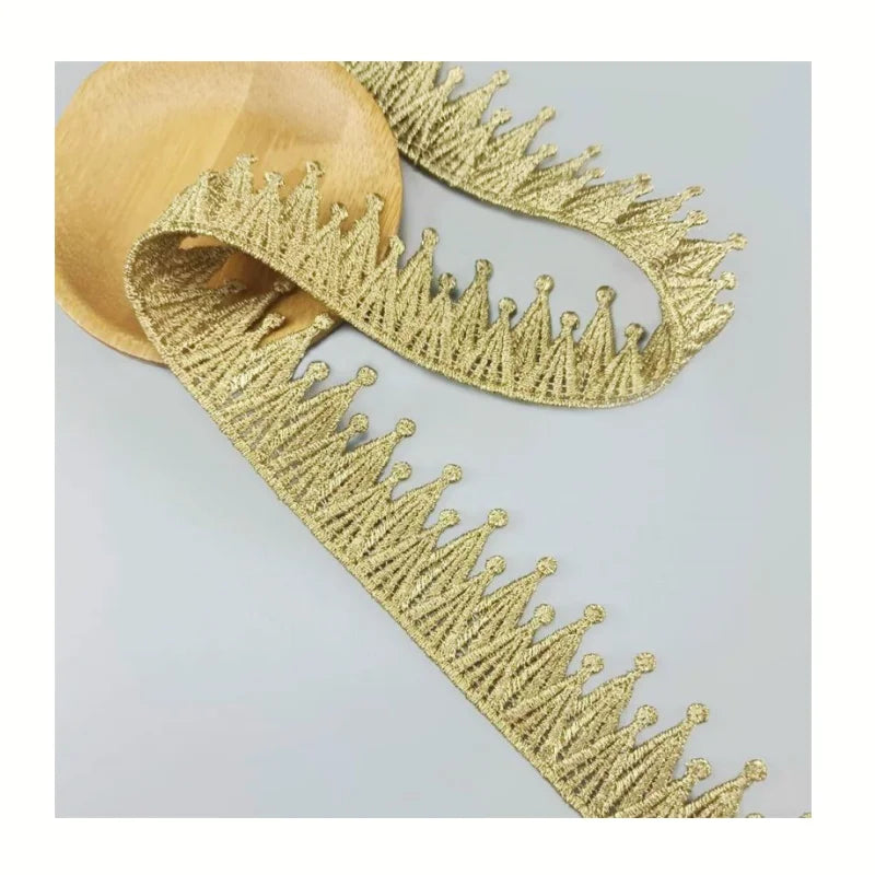 Factory Direct Sales Wholesale Bridal Lace Fabric Trimming Border Golden Knit Embroidery Lace Polyester Guipure Lace Trim BJDB87