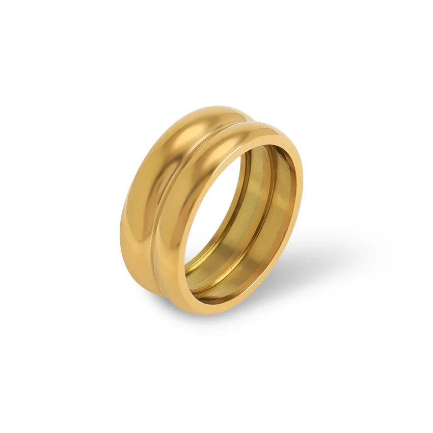 Fashion Simplicity Double Ring Design Titanium Steel Ring Waterproof Stainless Steel Temperament Personality Ring Jewelry
