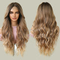 WLT03 Hot Sales 13x6 Inch Synthetic Lace Wigs Hand Woven 26Inch Long Curly Hair Dark Brown Gold Water Wave Wig for Women Hair