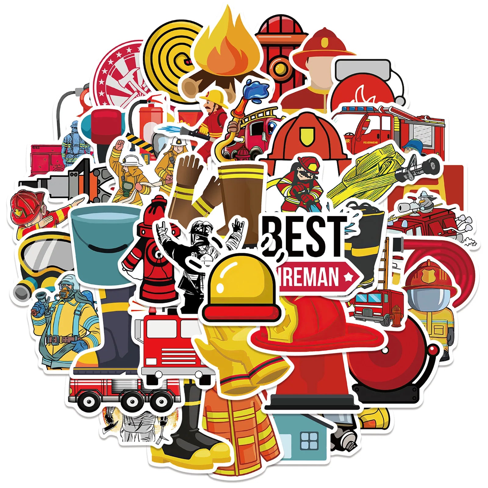 50PCS Cartoon fire trucks educational stickers for kids japanese fire trucks funny sticker