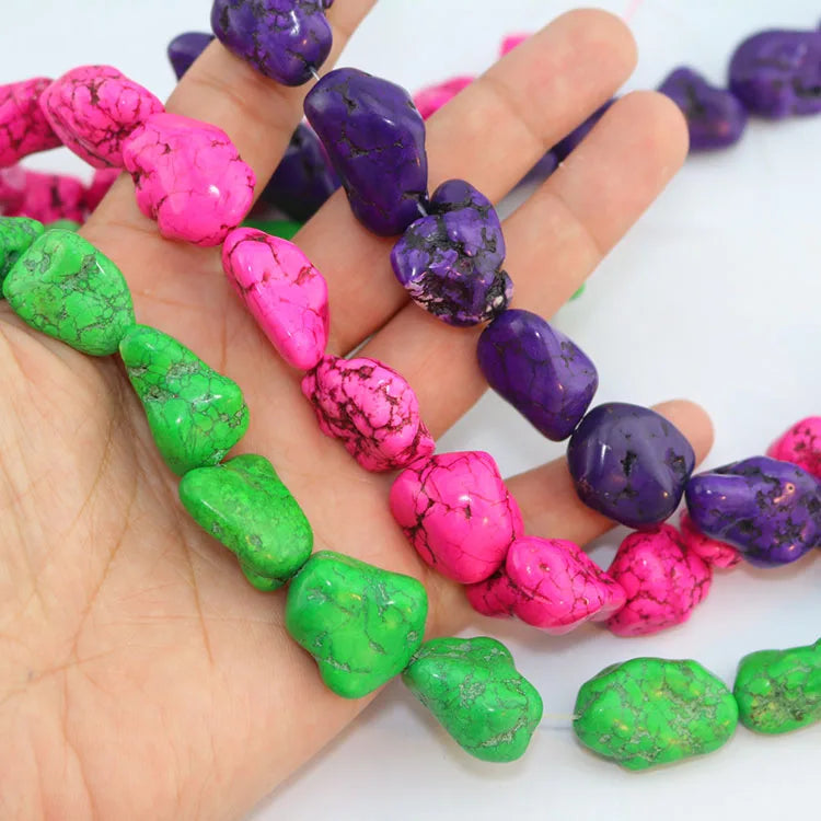 TB0075 Hot Pink Green Purple Black White Multi Colored Chunky Stone BeadsTurquoise Magnesite Nugget Beads for Jewelry Making