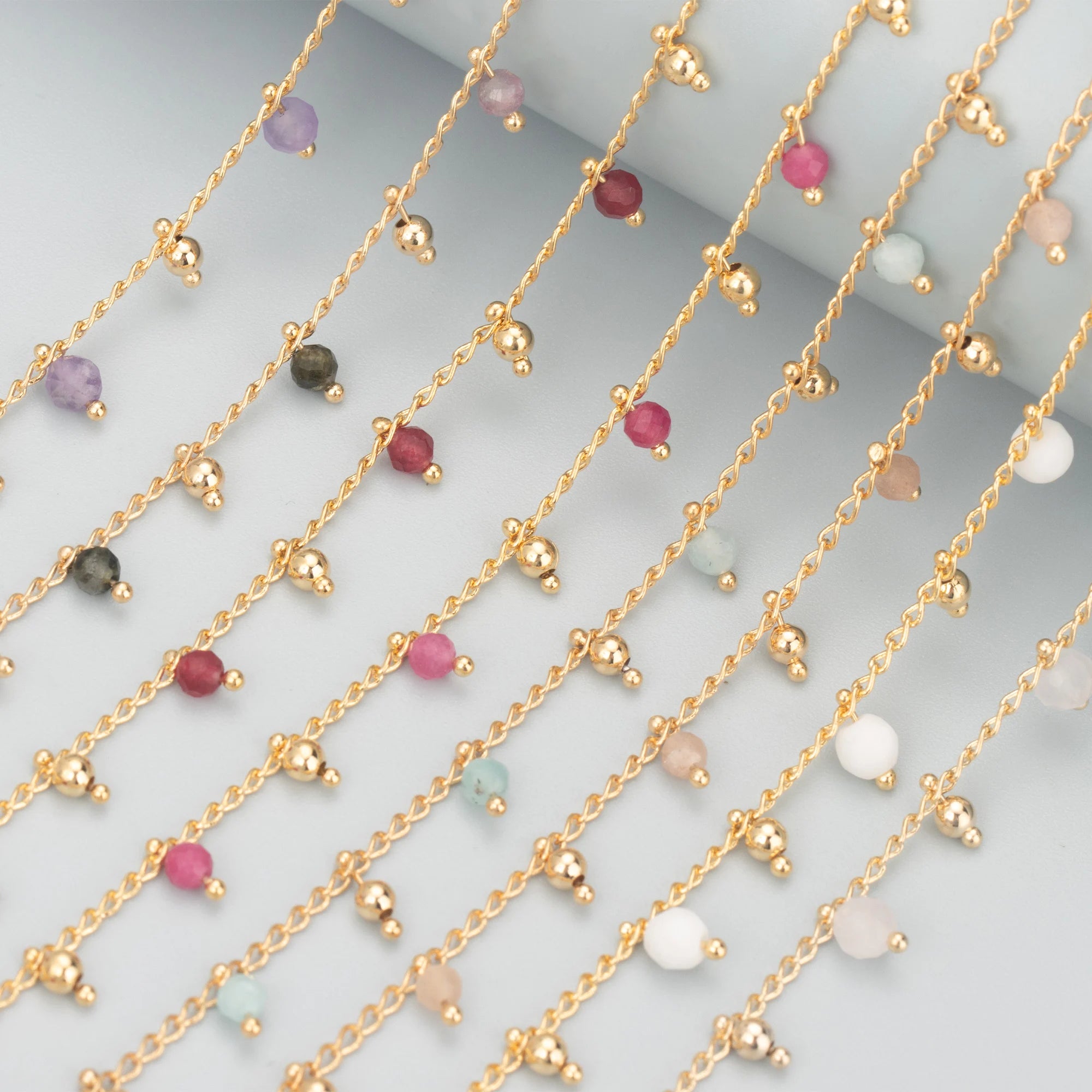 C59 DIY Tassel Necklace Chain 1m/Lot Multi-Color Natural Stone Bead Chains Trendy Jewelry Making Accessories for Anniversary